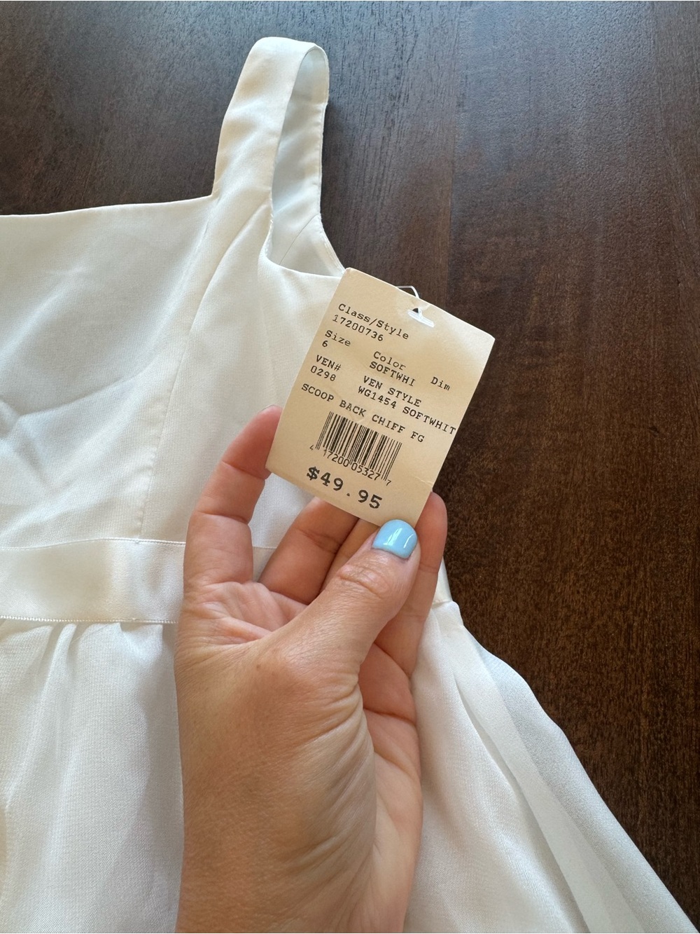 David's Bridal White Flower Girl Dress with Burgundy Sash - Picture 3 of 10